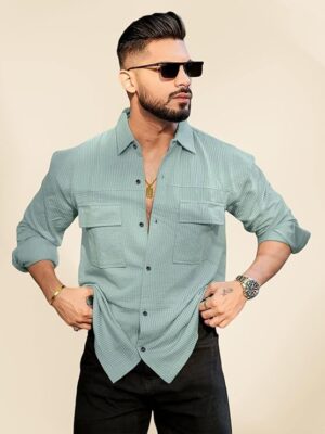 Double Pocket Casual Shirt for Men Full Sleeves